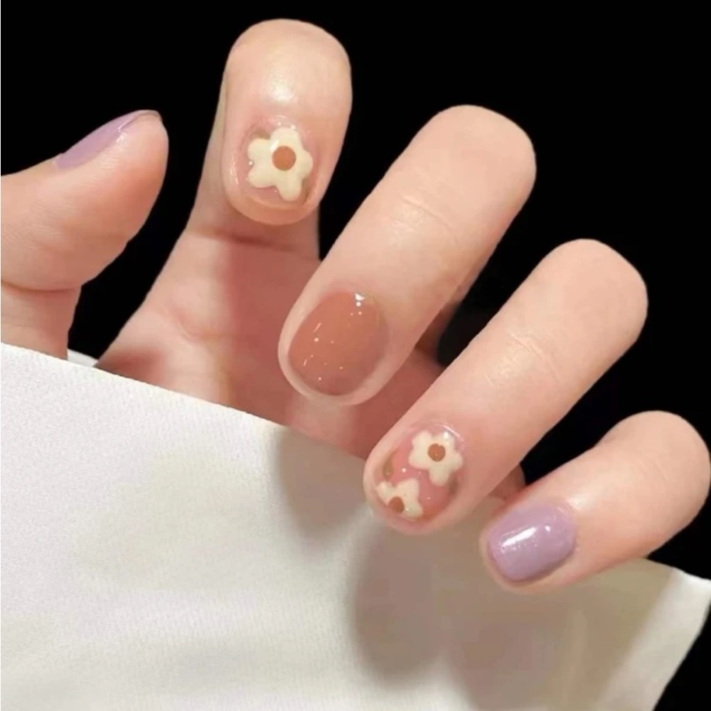 Brown & Purple w/Flowers Press On Nails 💅🏼 💜✨